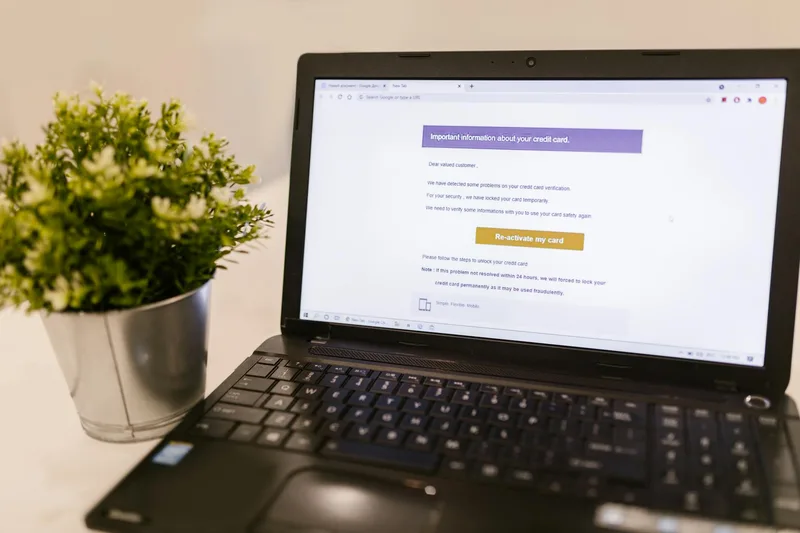 Laptop showing a financial document on screen for business verification and compliance review